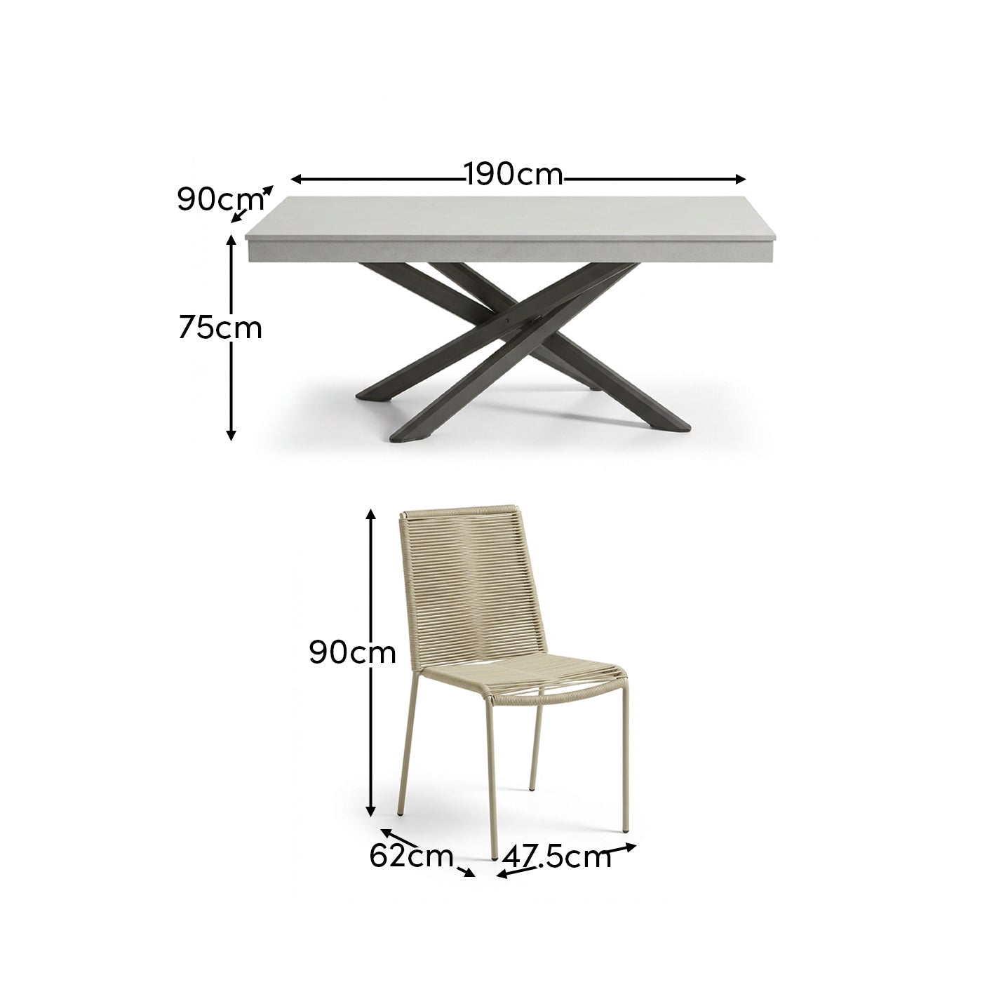 Amelia 6 Seater Pale Grey Concrete Garden Dining Set with Ryder Clay Chairs