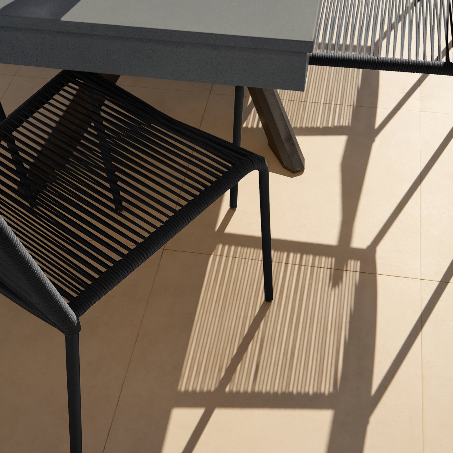 Amelia 6 Seater Dove Grey Concrete Garden Dining Set with Ryder Black Chairs