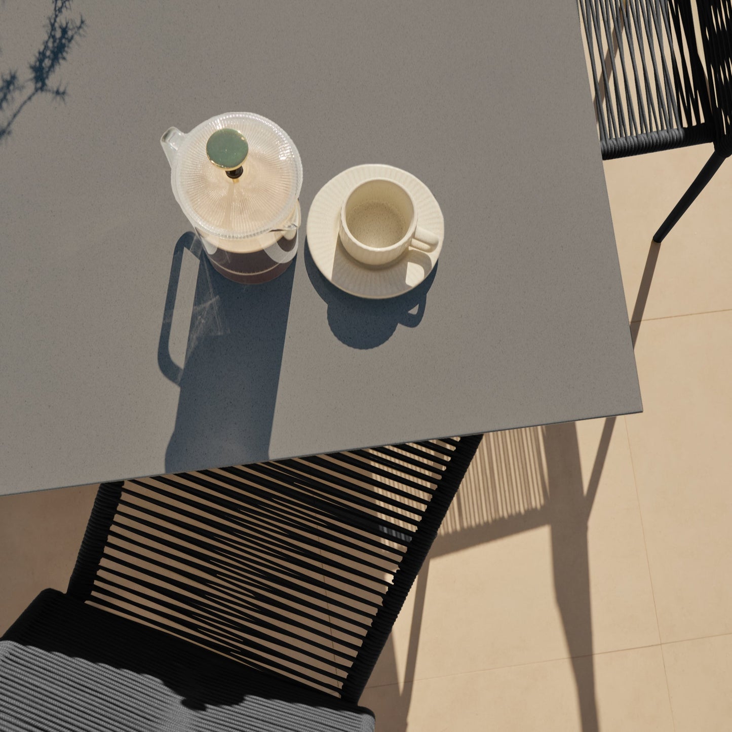 Amelia 6 Seater Dove Grey Concrete Garden Dining Set with Ryder Black Chairs