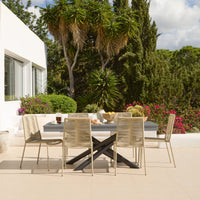 Amelia 6 Seater Dove Grey Concrete Garden Dining Set with Ryder Clay Chairs