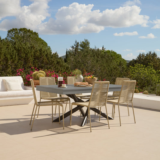 Amelia 6 Seater Dove Grey Concrete Garden Dining Set with Ryder Clay Chairs