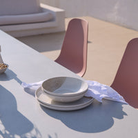 Amelia 6 Seater Pale Grey Concrete Garden Dining Set with Wren Dusty Pink Chairs