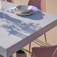 Amelia 6 Seater Pale Grey Concrete Garden Dining Set with Wren Dusty Pink Chairs