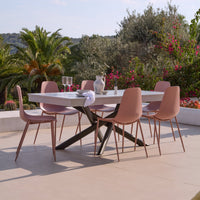 Amelia 6 Seater Pale Grey Concrete Garden Dining Set with Wren Dusty Pink Chairs