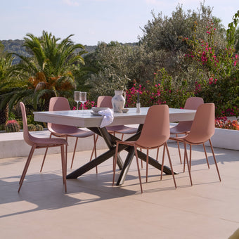 compare product Amelia 6 Seater Pale Grey Concrete Garden Dining Set with Wren Dusty Pink Chairs
