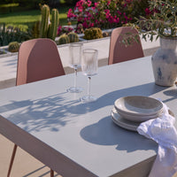 Amelia 6 Seater Pale Grey Concrete Garden Dining Set with Wren Dusty Pink Chairs