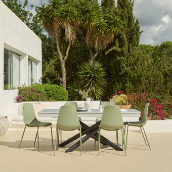 compare product Amelia 190cm Pale Grey Table Set - 6 Seater - Wren Olive Green Chairs