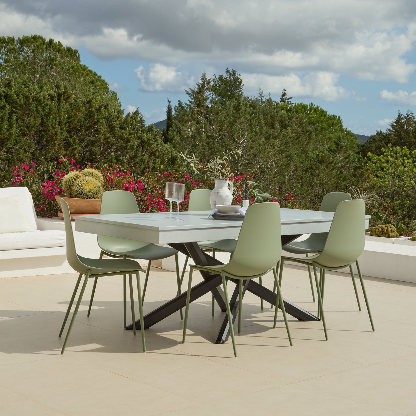 Amelia 190cm Pale Grey Table Set - 6 Seater - Wren Olive Green Chairs
