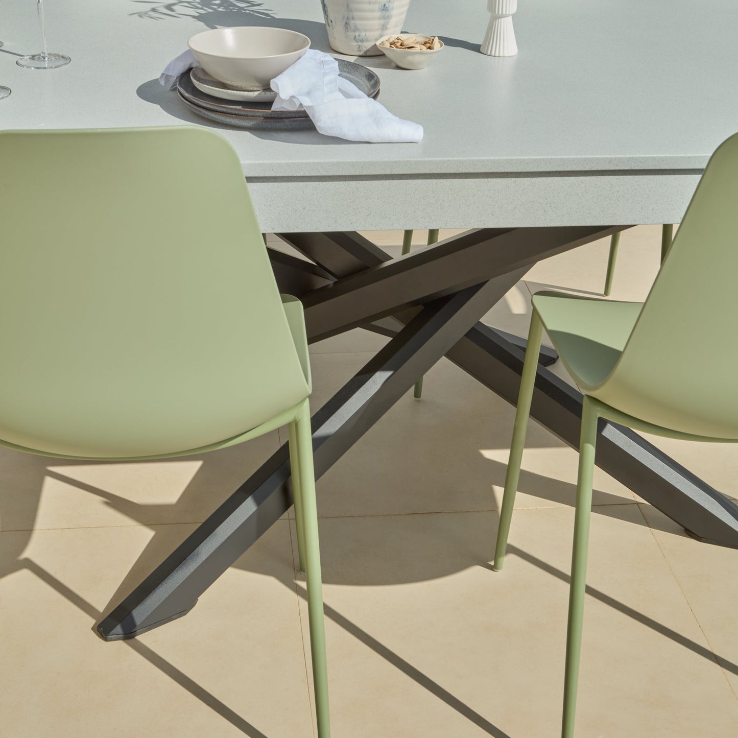 Amelia 190cm Pale Grey Table Set - 6 Seater - Wren Olive Green Chairs