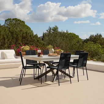 compare product Amelia 6 Seater Pale Grey Concrete Garden Dining Set with Ryder Black Chairs