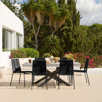 Amelia 6 Seater Pale Grey Concrete Garden Dining Set with Ryder Black Chairs