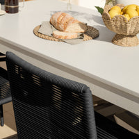 Amelia 6 Seater Pale Grey Concrete Garden Dining Set with Ryder Black Chairs