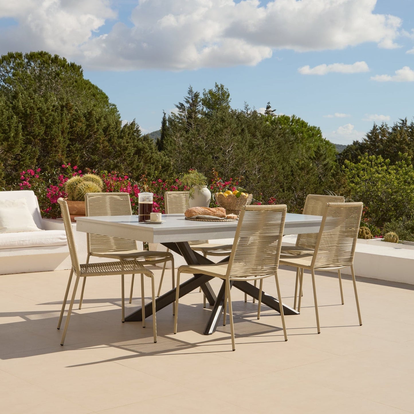 Amelia 6 Seater Pale Grey Concrete Garden Dining Set with Ryder Clay Chairs