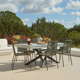 compare product Amelia 6 Seater Pale Grey Concrete Garden Dining Set with Ryder Khaki Chairs