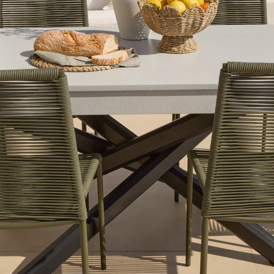 Amelia 6 Seater Pale Grey Concrete Garden Dining Set with Ryder Khaki Chairs