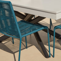 Amelia 6 Seater Pale Grey Concrete Garden Dining Set with Ryder Teal Chairs