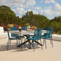 Amelia 6 Seater Pale Grey Concrete Garden Dining Set with Ryder Teal Chairs