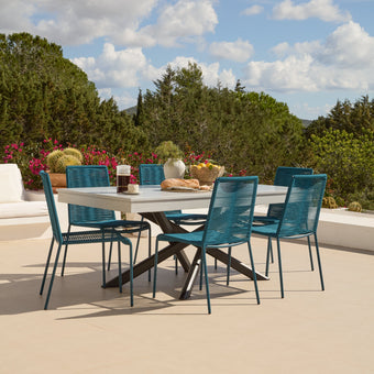 compare product Amelia 6 Seater Pale Grey Concrete Garden Dining Set with Ryder Teal Chairs