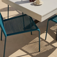 Amelia 6 Seater Pale Grey Concrete Garden Dining Set with Ryder Teal Chairs