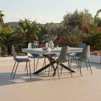 compare product Amelia 6 Seater Pale Grey Concrete Garden Dining Set with Wren Blue Chairs
