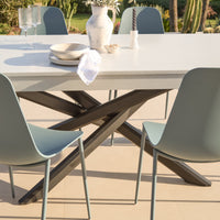 Amelia 6 Seater Pale Grey Concrete Garden Dining Set with Wren Blue Chairs