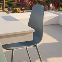 Amelia 6 Seater Pale Grey Concrete Garden Dining Set with Wren Blue Chairs