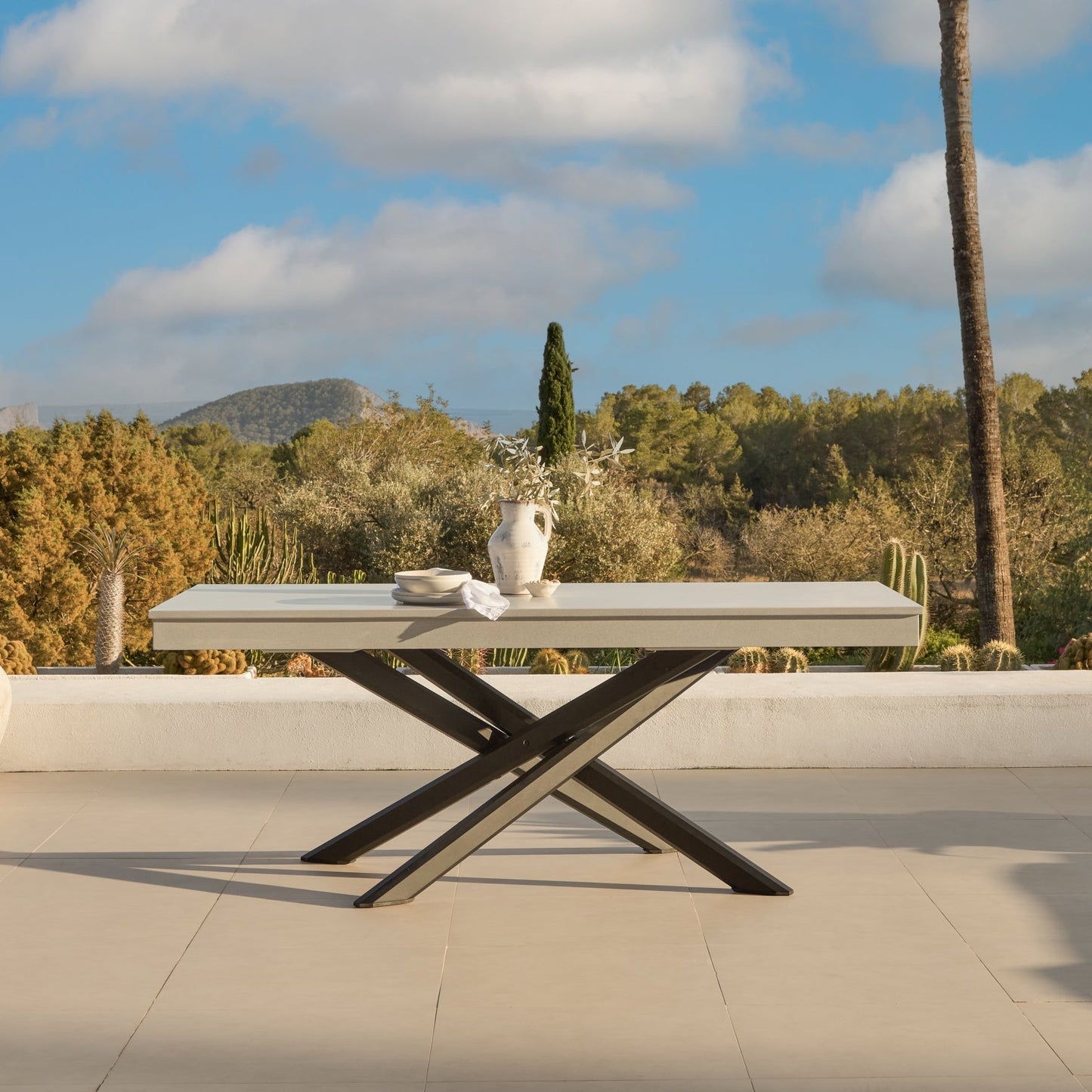 Amelia 6 Seater Concrete Garden Dining Table - Metal Legs - Pale Grey