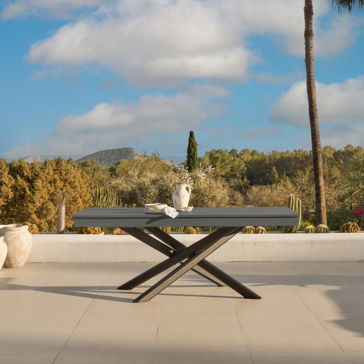Amelia 6 Seater Concrete Garden Dining Table - Metal Legs - Dove Grey