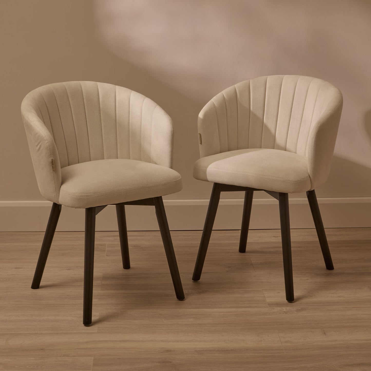 Arabella Natural Beige Dining Chairs - Set of 2 - Black Oak Legs