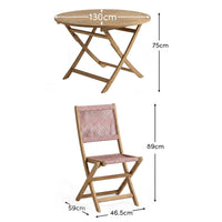 Ashby 4 Seater White Acacia Garden Dining Set with Cove Pink Rope Chairs - 130cm