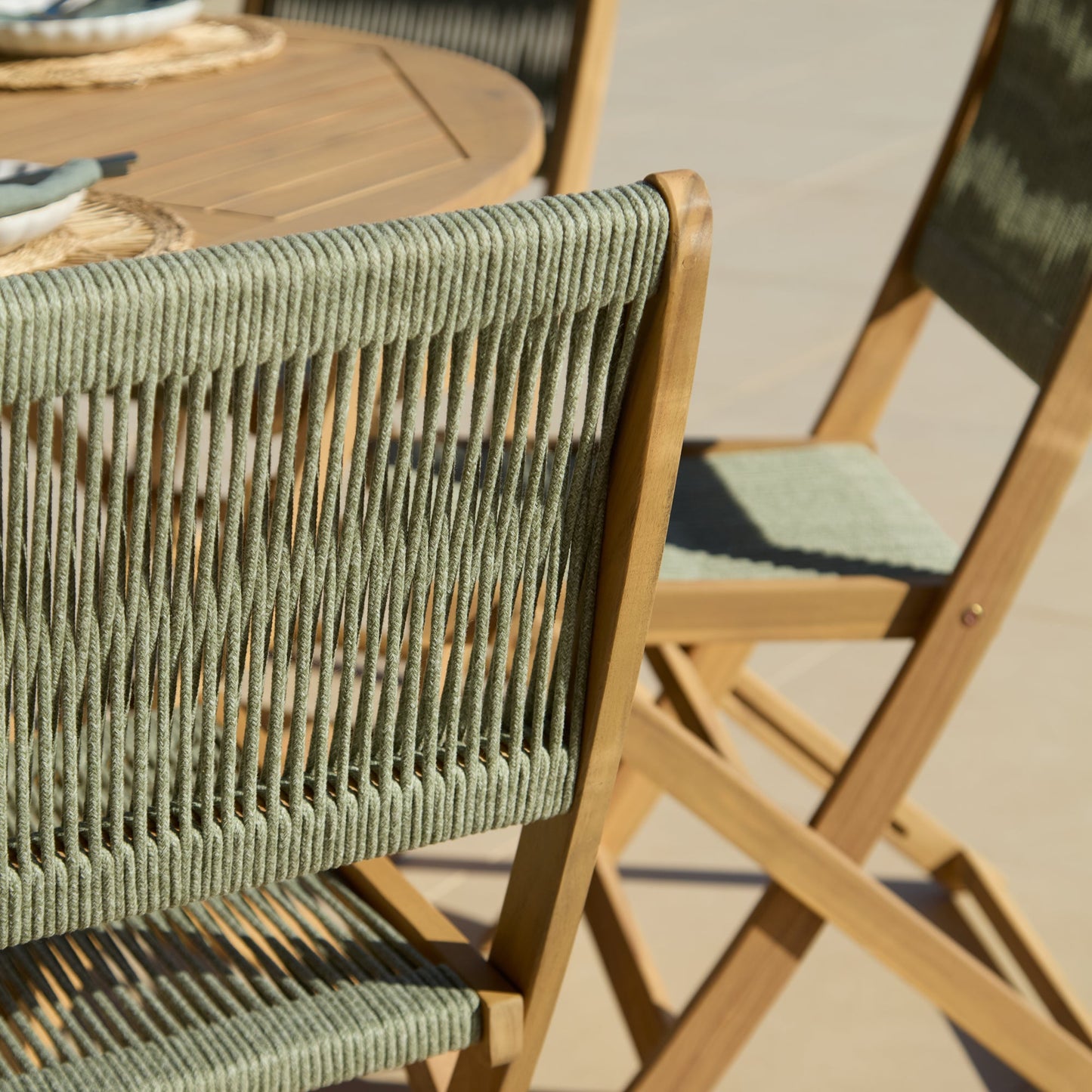 Ashby 4 Seater White Acacia Garden Dining Set with Cove Green Rope Chairs - 130cm