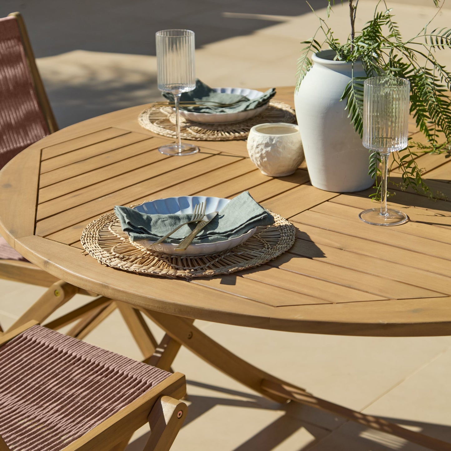 Ashby 4 Seater White Acacia Garden Dining Set with Cove Pink Rope Chairs - 130cm