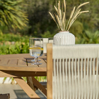 Ashby 6 Seater White Acacia Garden Dining Set with Cove Beige Rope Chairs - 130cm