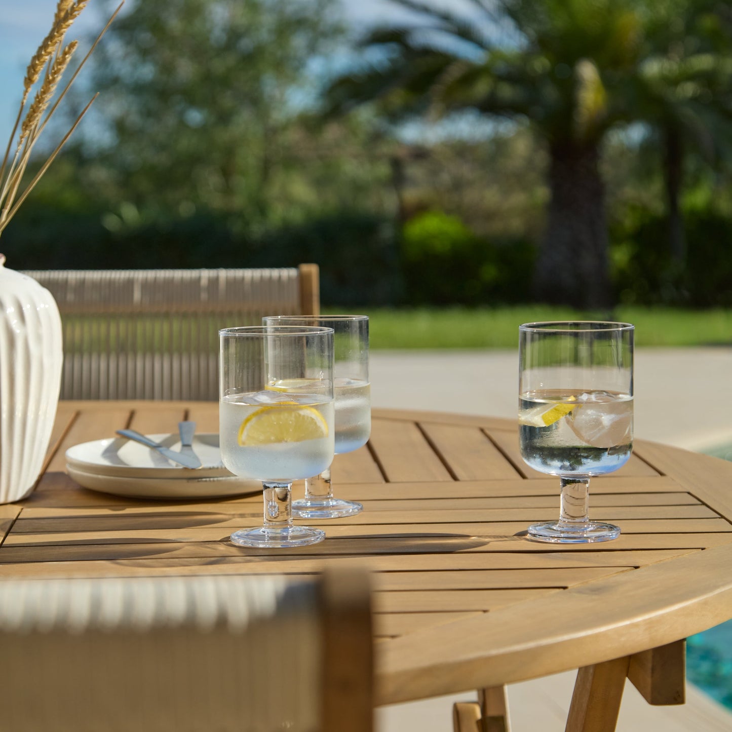 Ashby 6 Seater White Acacia Garden Dining Set with Cove Beige Rope Chairs - 130cm