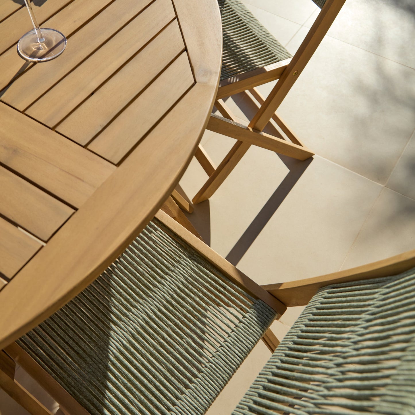 Ashby 6 Seater White Acacia Garden Dining Set with Cove Green Rope Chairs - 130cm