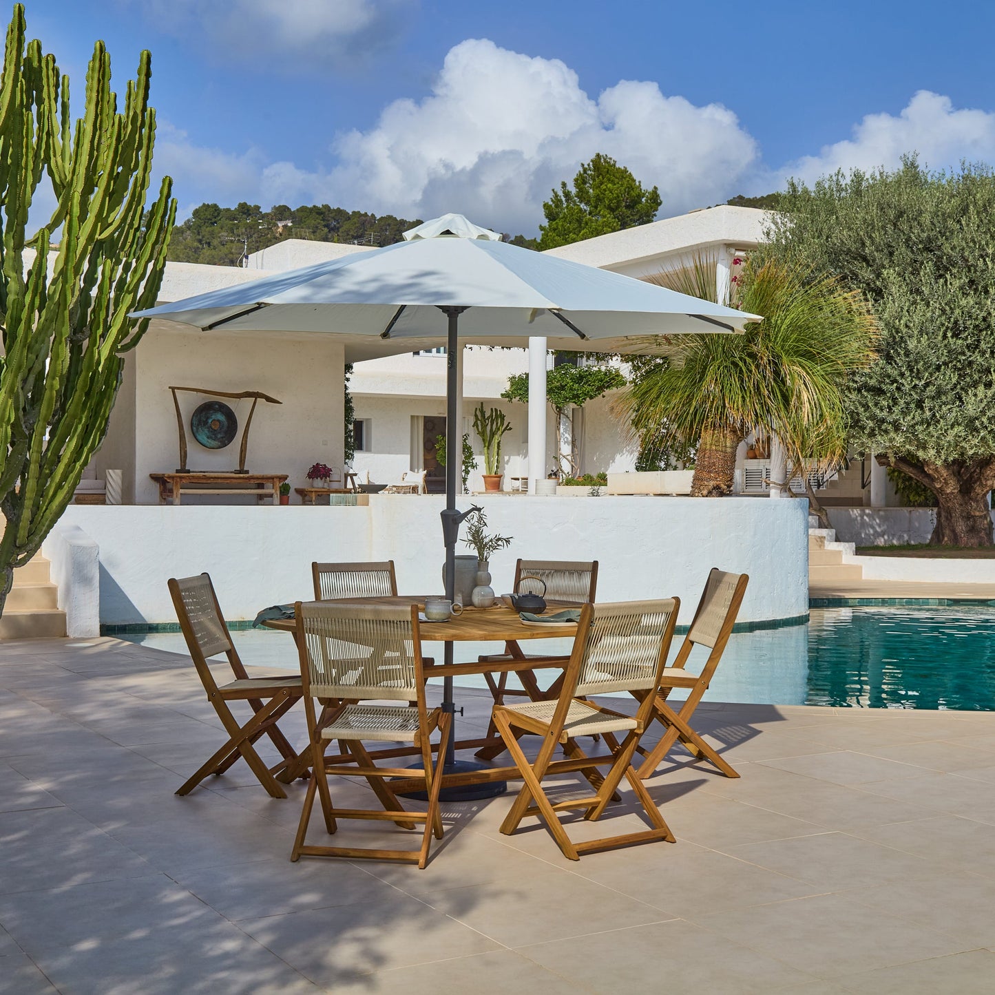 Ashby 6 Seater White Acacia Garden Dining Set with Cove Beige Rope Chairs - 160cm