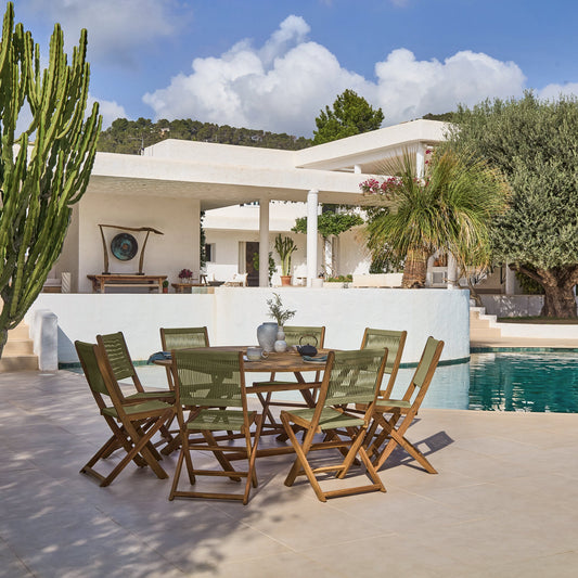 Ashby 8 Seater White Acacia Garden Dining Set with Cove Green Rope Chairs - 160cm