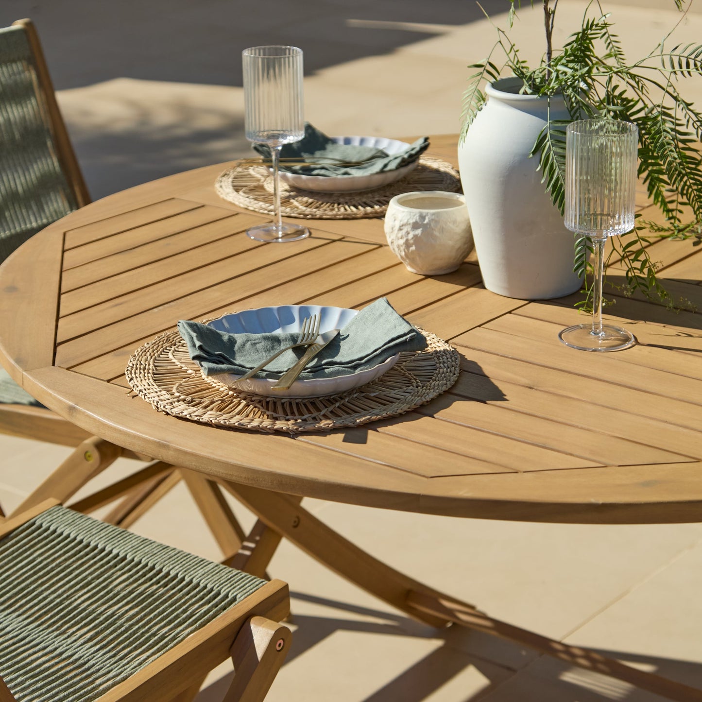 Ashby 8 Seater White Acacia Garden Dining Set with Cove Green Rope Chairs - 160cm