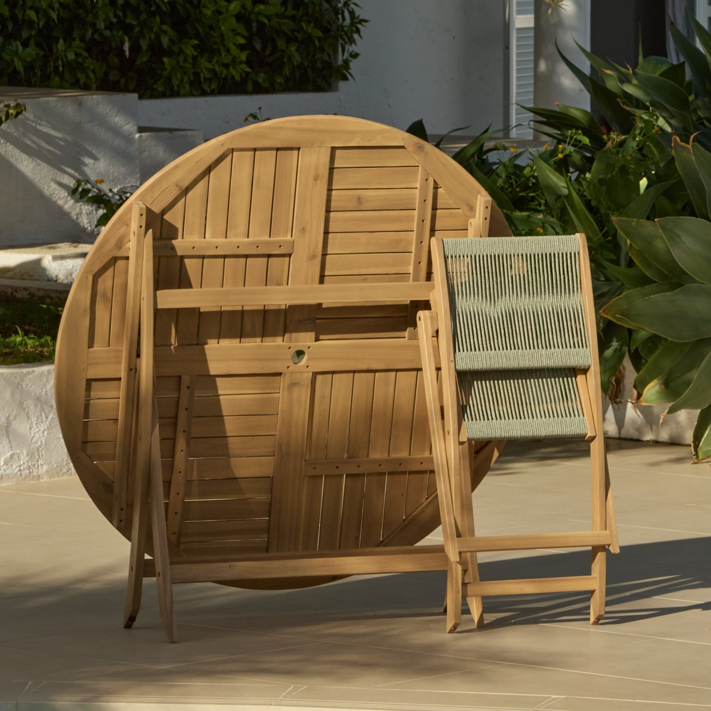 Ashby 6 Seater White Acacia Garden Dining Set with Cove Green Rope Chairs - 160cm