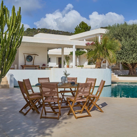 Ashby 8 Seater White Acacia Garden Dining Set with Cove Pink Rope Chairs - 160cm