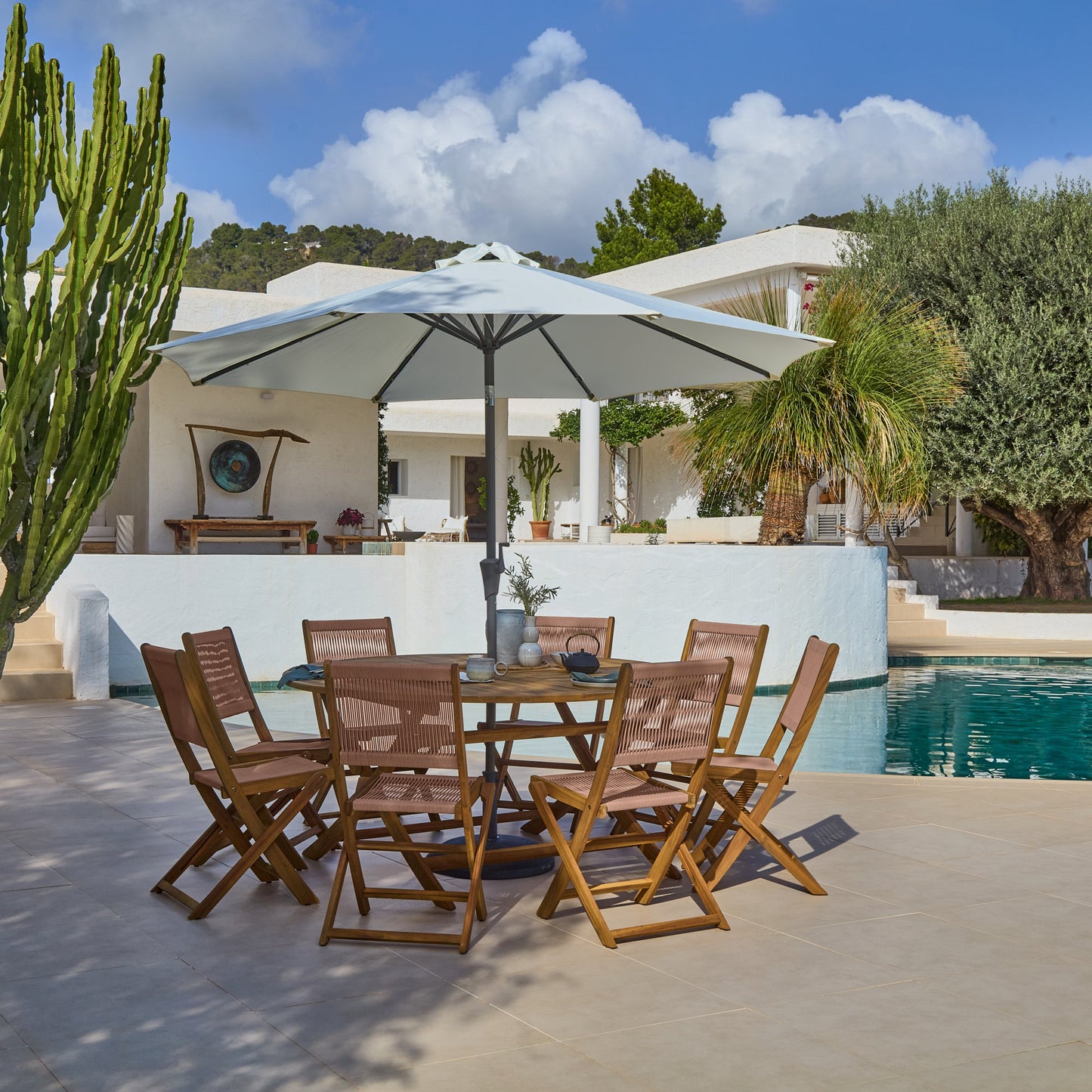 Ashby 8 Seater White Acacia Garden Dining Set with Cove Pink Rope Chairs - 160cm
