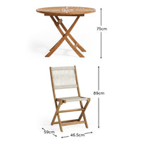 Ashby 4 Seater White Acacia Garden Dining Set with Cove Beige Rope Chairs - 130cm