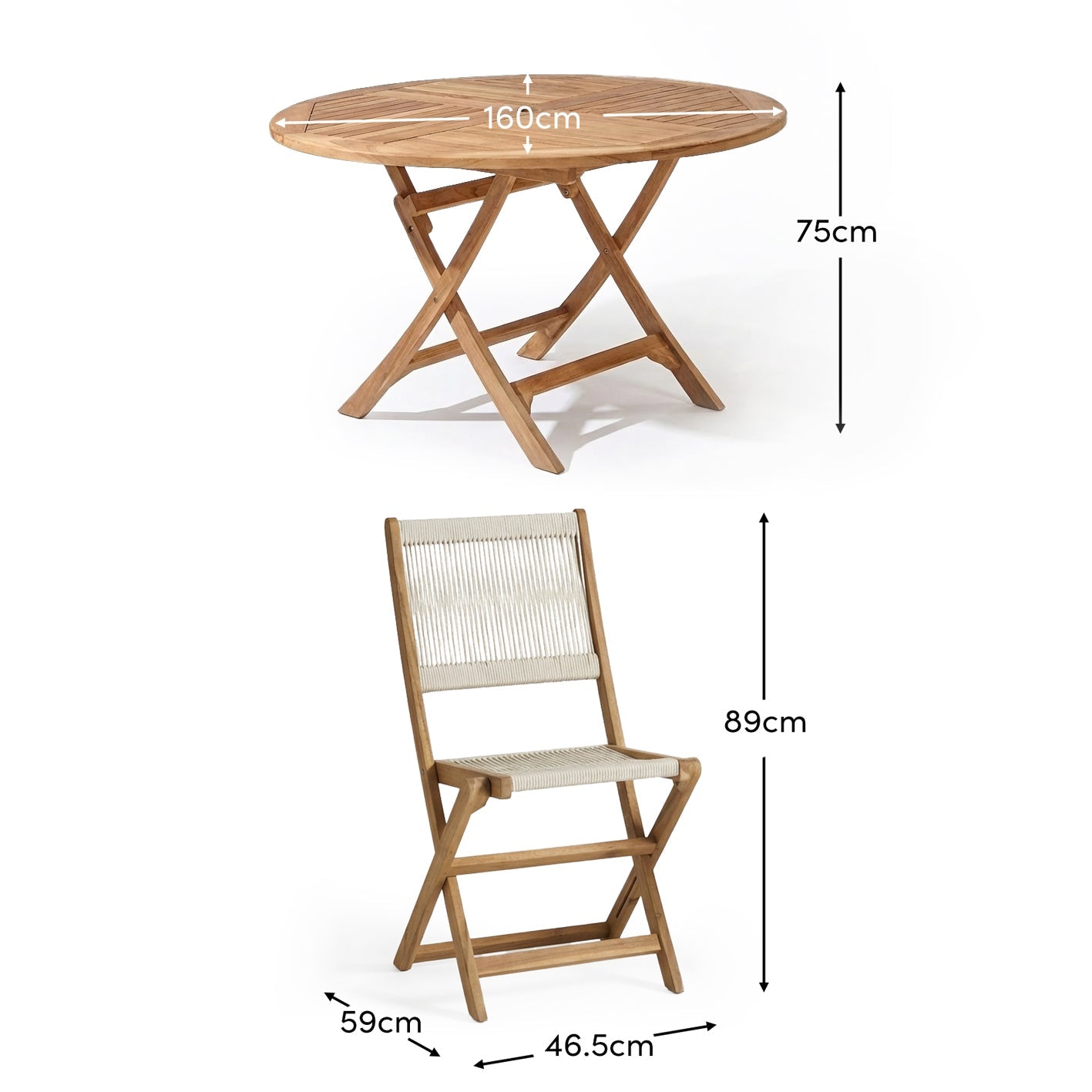 Ashby 6 Seater White Acacia Garden Dining Set with Cove Beige Rope Chairs - 160cm