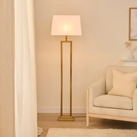 Purley 132cm Gold  Floor Lamp Base with Ashurst 46 x 30cm Shade - White
