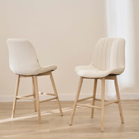 Bella Light Beige Boucle Bar Stool - Whitewash Legs