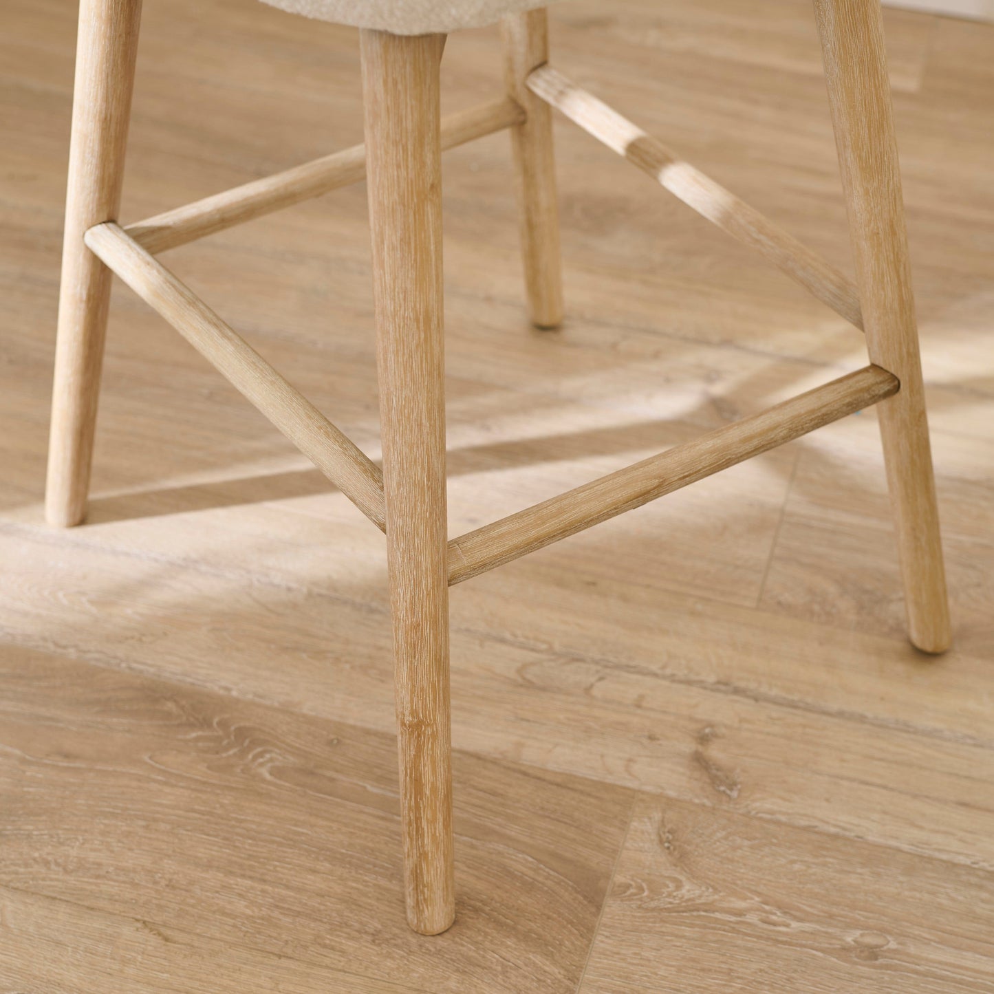 Bella Light Beige Boucle Bar Stool - Whitewash Legs