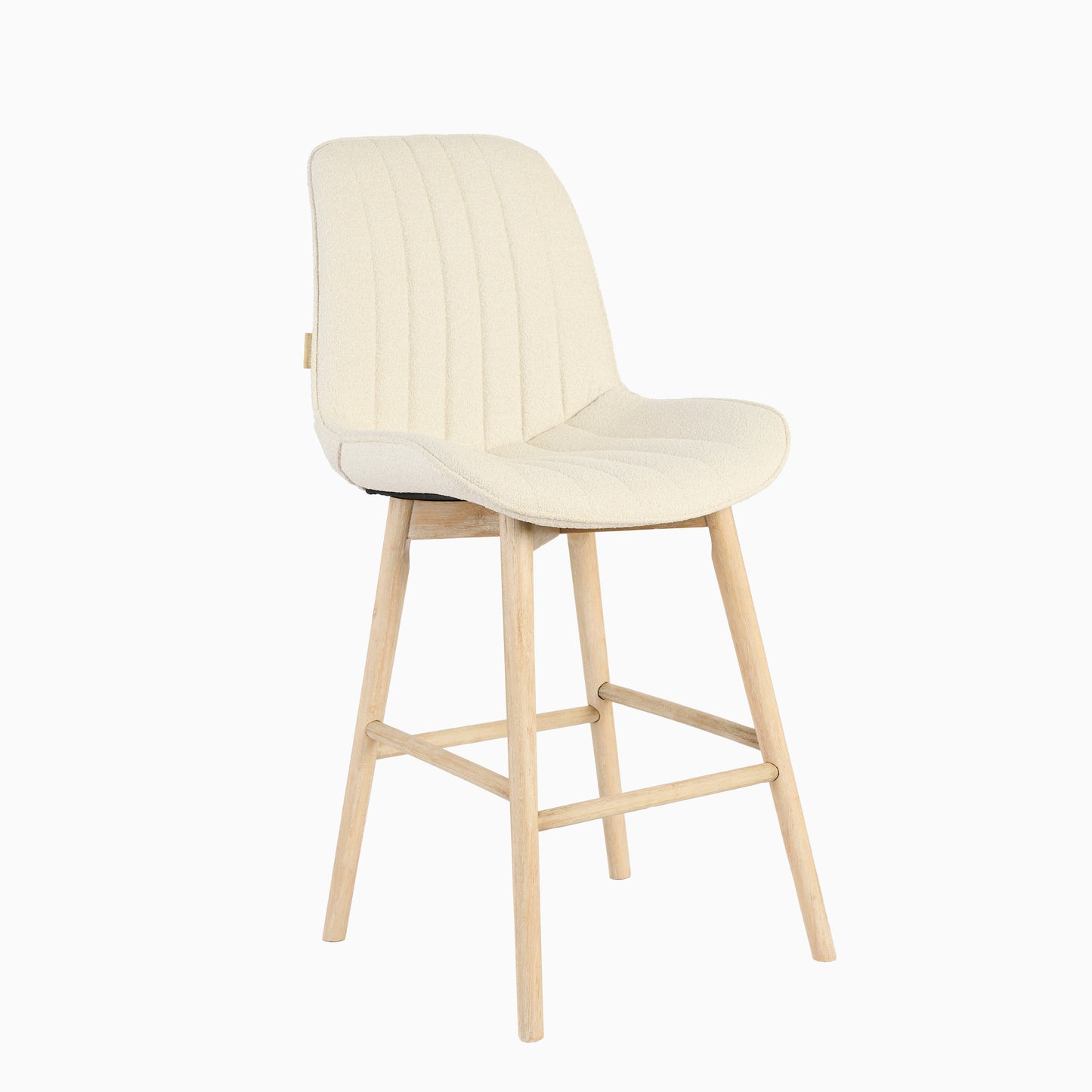 Bella Light Beige Boucle Bar Stool - Whitewash Legs