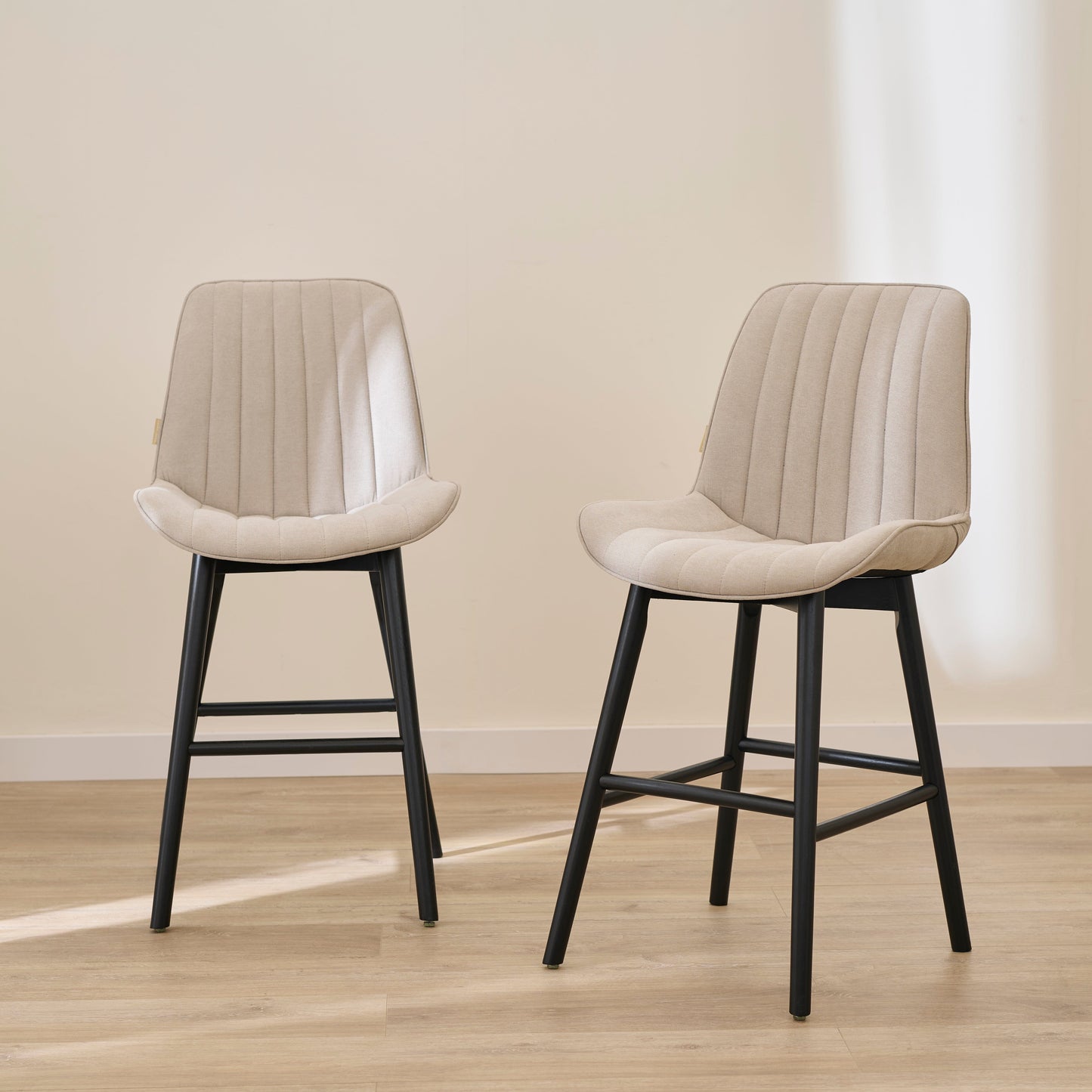 Bella Soft Beige  Bar Stool - Black Oak Legs