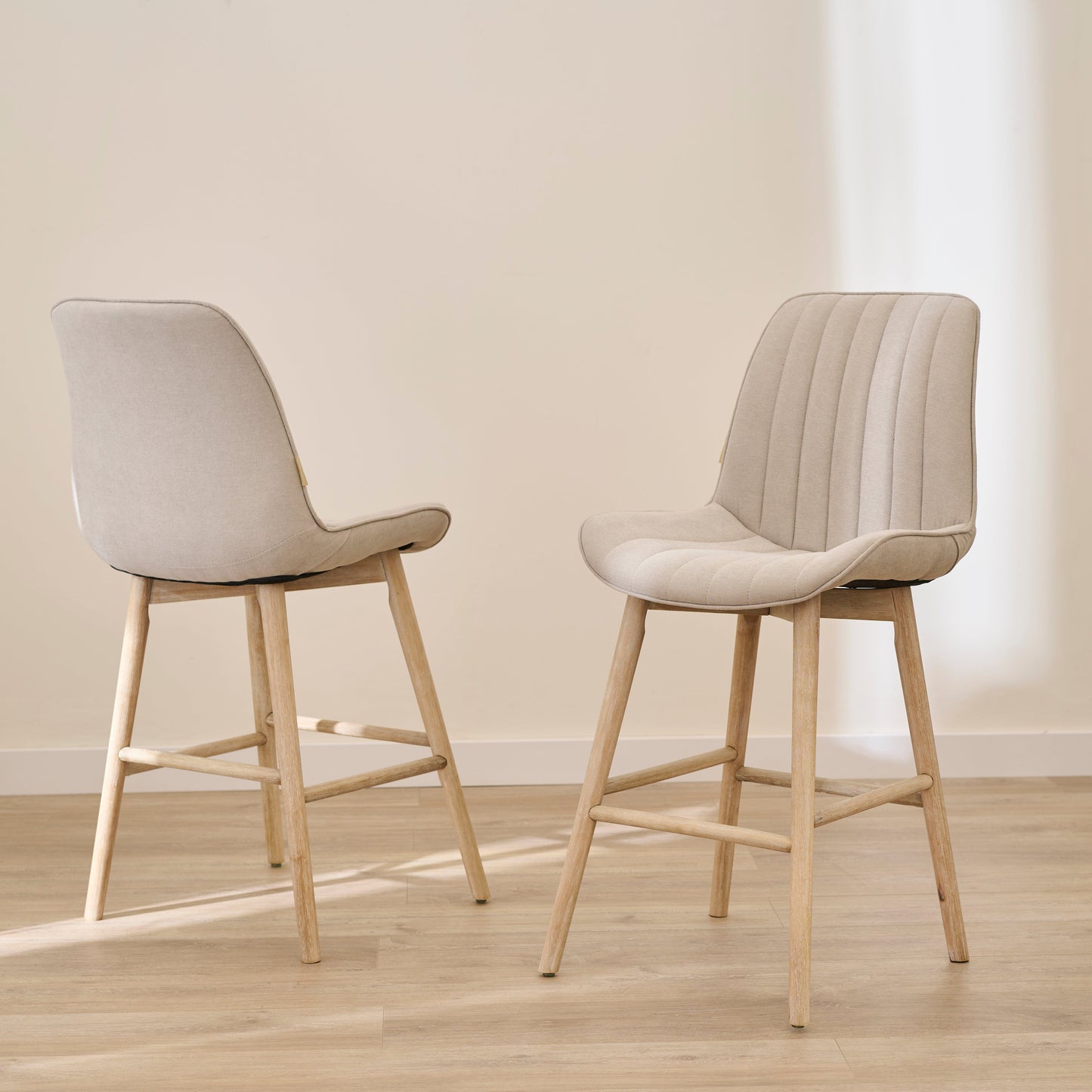 Bella Soft Beige Bar Stool - Whitewash Legs