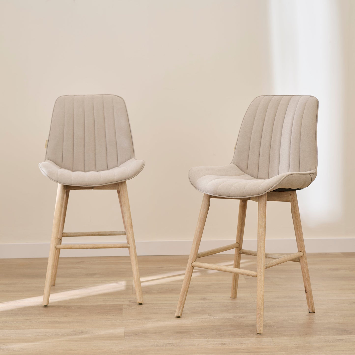 Bella Soft Beige Bar Stool - Whitewash Legs
